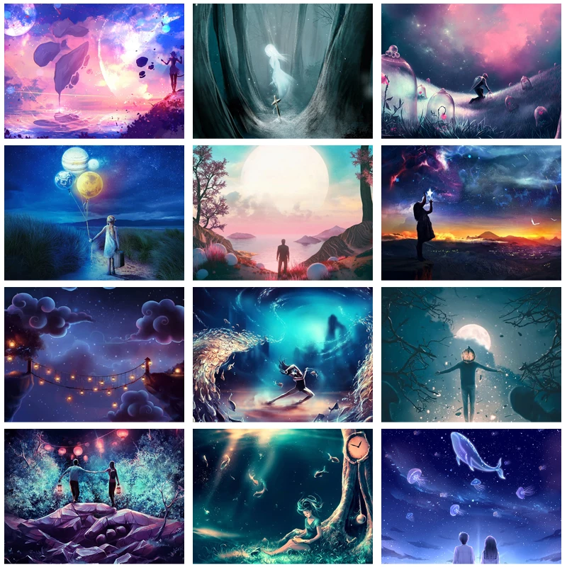 

DIY Diamond Painting Beautiful Fantasy Forest Sky Night Landscape Mosaic Cross Stitch Square/round Diamond Home Rooms Decoration