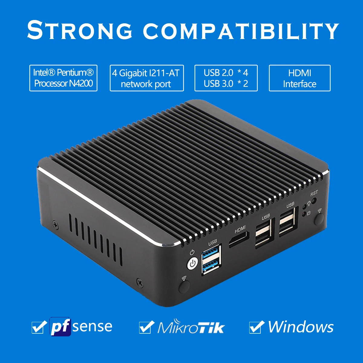 Niu-3 Gigabit multi-port IPC MINI PC межсетевой экран VPN маршрутизатор [4 Intel LAN / 6USB 1COM 1HDMI] |