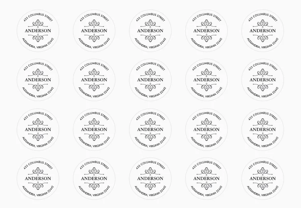 Классическая круглая наклейка с индивидуальным обратным адресом и декоративной