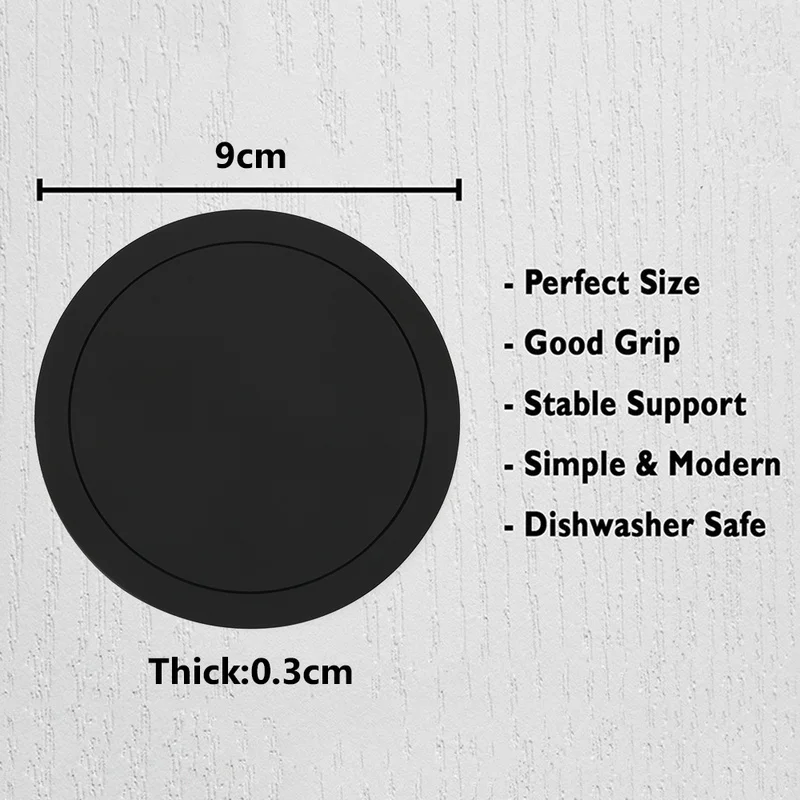 7 шт. черные круглые силиконовые коврики для чашки стеклянные изоляционные