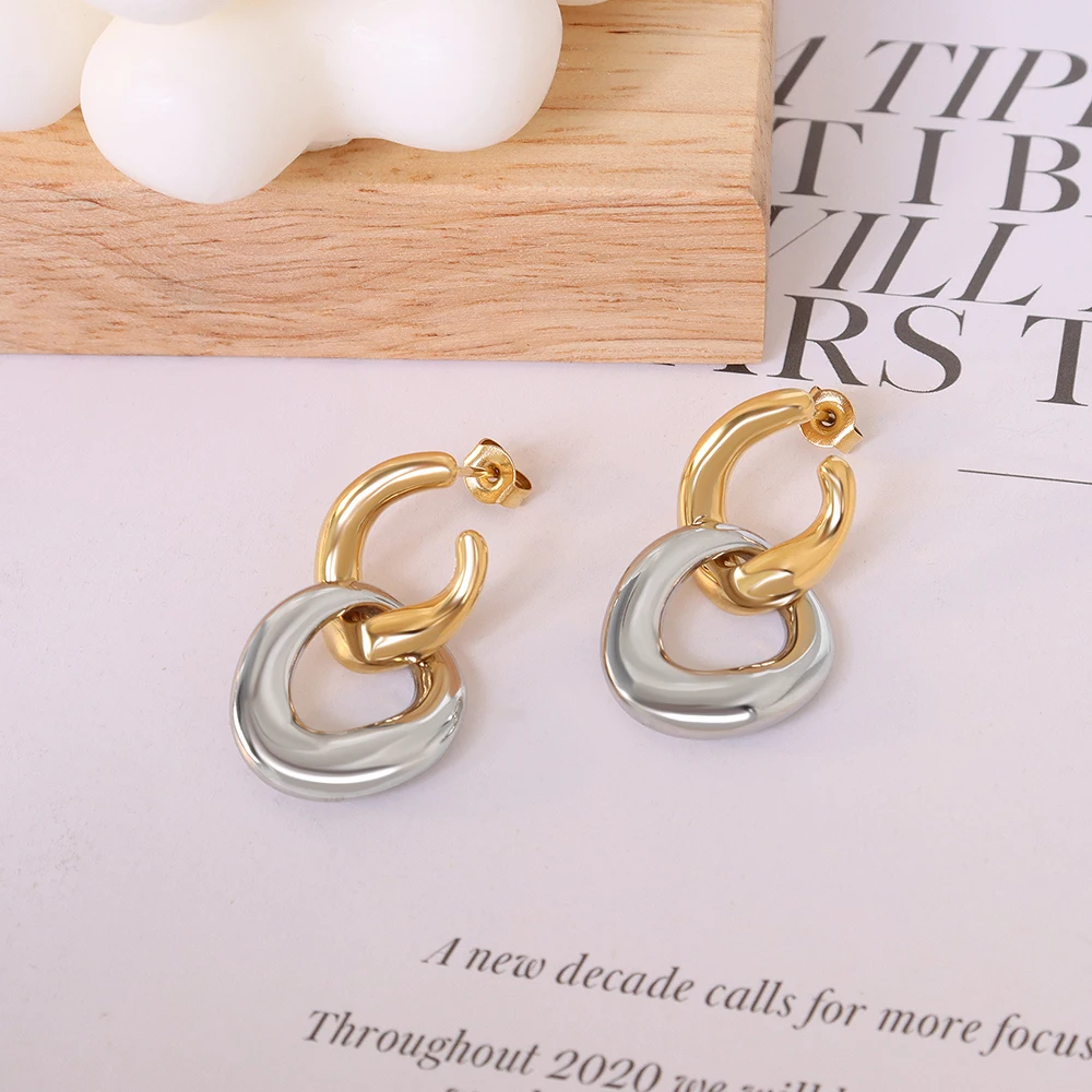 

Hot Selling Double Circle Hoop Earring for Women Stainless Steel Silver Gold Color Dropping Earring