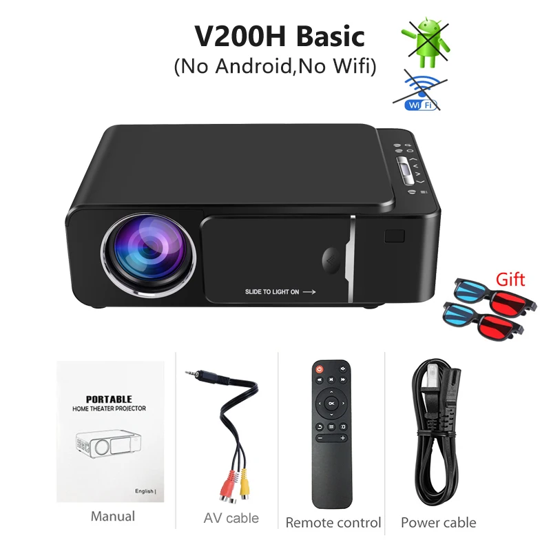 V200H Basic VIVICINE 1280x720p Портативный HD проектор, опция Android 7,1 HDMI USB 1080p домашний кинотеатр проектор wifi мини светодиодный проектор - Цвет: V200H Basic