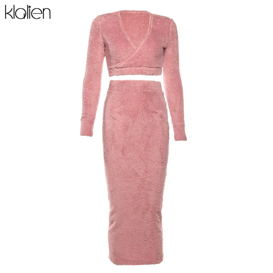 KLALIEN женская сексуальная юбка без бретелек с длинным рукавом + облегающая осень