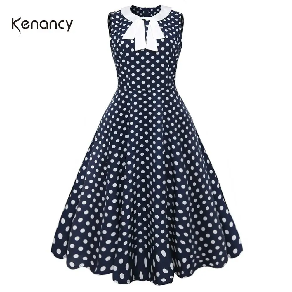 Женское винтажное платье в горошек с круглым вырезом без рукавов | Женская одежда