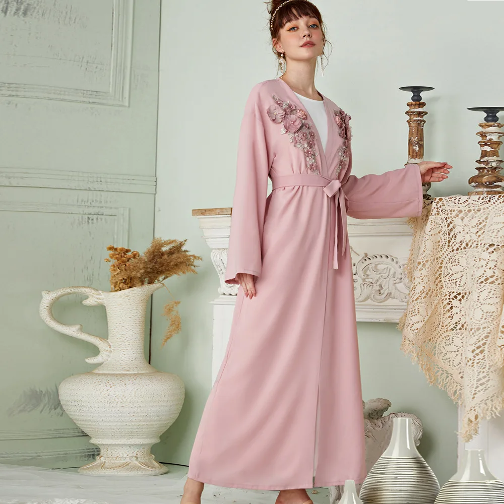 

Vestidos Open Abaya Kimono Dubai Kaftan Muslim Fashion Cardigan Women Casual Robe Femme Caftan Islam Clothes with Belt Kimono