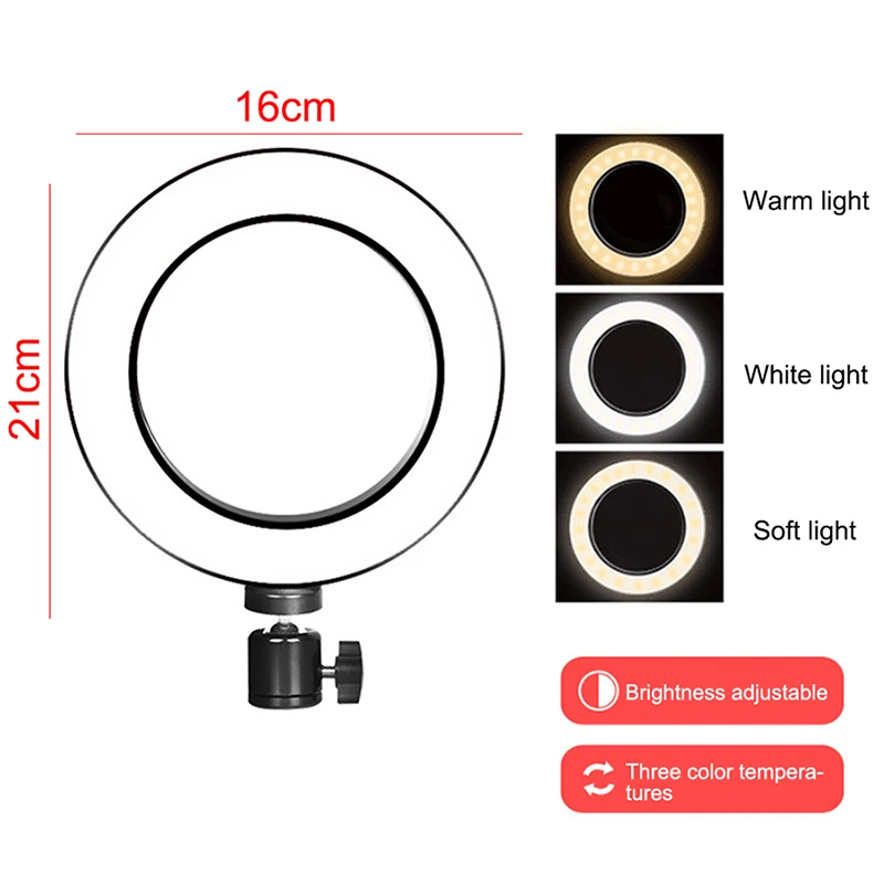 16cm ring light Затемняемый Светодиодный кольцевой светильник 16 см 5 Вт фотостудия камера кольцевая лампа заполняющая свет для видео Live Youtube макияж селфи с штативом - Цвет: 16cm ring light