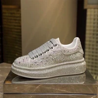 new brand women fashion casual glitter sparkling sneakers women encrusted lace up shoes white sole fashion street sneakers shiny