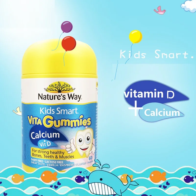 

Nature Way Kids Smart Calcium Vitamin D3 GUMMIES 60Caps for Dietary Intake Healthy Bones Teeth muscles Kids Growth Development