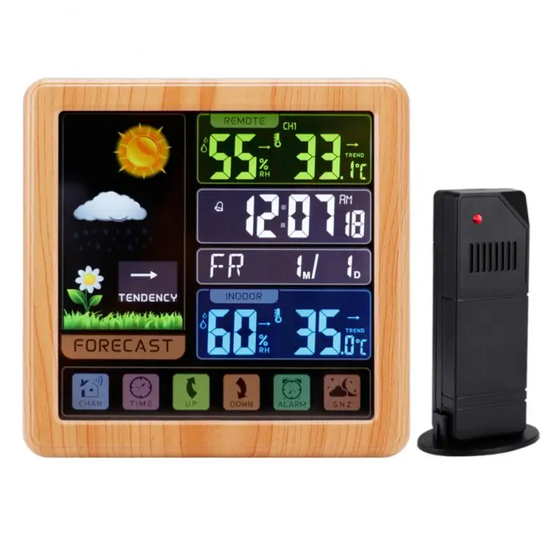 

Метеостанция Беспроводная для дома и улицы, комнатный сенсор, термометр, гигрометр, ЖК цифровой будильник, барометр для прогноза погоды