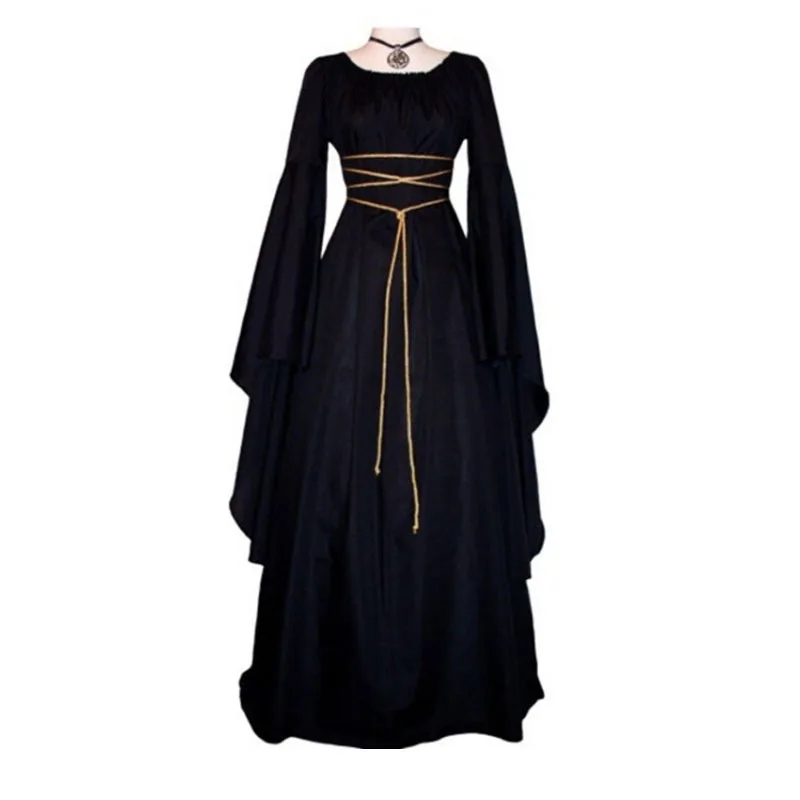 Women Irregular Long Sleeve Square Neck Waistband Maxi Dress Halloween Costume Renaissance Queen Cosplay Retro Fancy | Женская одежда