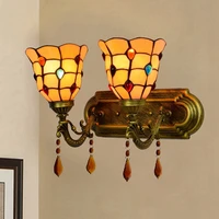 european style creative bedroom bedside wall lamp colorful glass warm yellow beads retro home decoration hotel crystal lamp