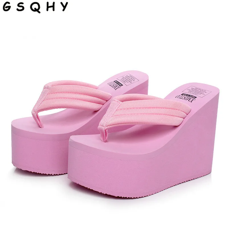 

Fashion 2021 ladies summer logo slippers stained wedge heel platform flip-flops high heels beach sandals ladies thick high