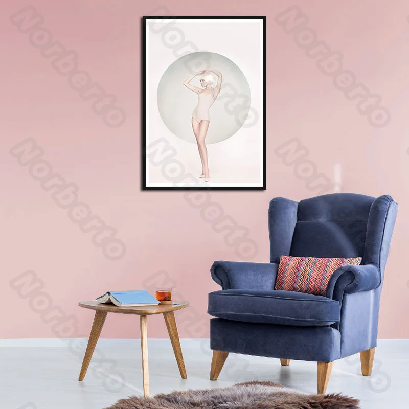 

Modern Style Canvas Painting and Posters Wall Pure White Background Sexy Woman and a Cute Rabbit for Home Rooms Decoration