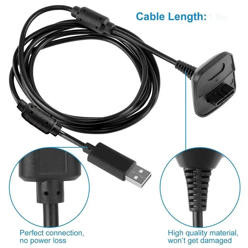 

USB Charging Cable Wireless Game Controller Gamepad Replacement USB Power Supply Charger Cord Game Cables for Xbox 360