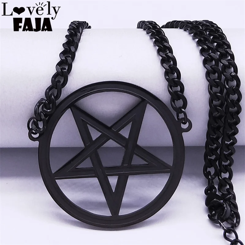 

Satan Inverted Pentagram Stainless Steel Choker Necklaces for Women Black Color Chain Necklaces Jewelry bijoux femme N7051S03