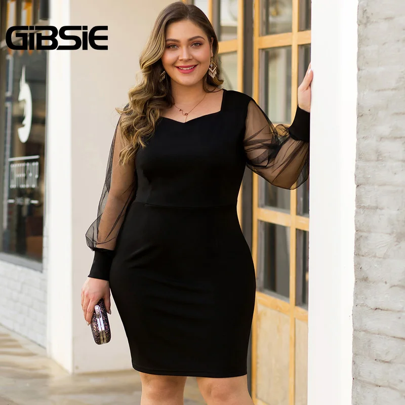GIBSIE весеннее женское Сетчатое мини облегающее платье размера плюс с v-образным