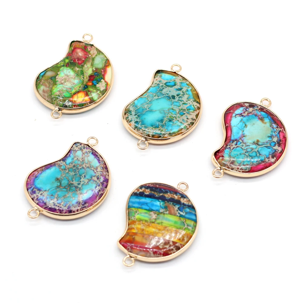 

Small Pendant Natural Emperor Stone Gilt Edge Connector for Jewelry Making Charms DIY Necklace Earring Accessories 28x40mm