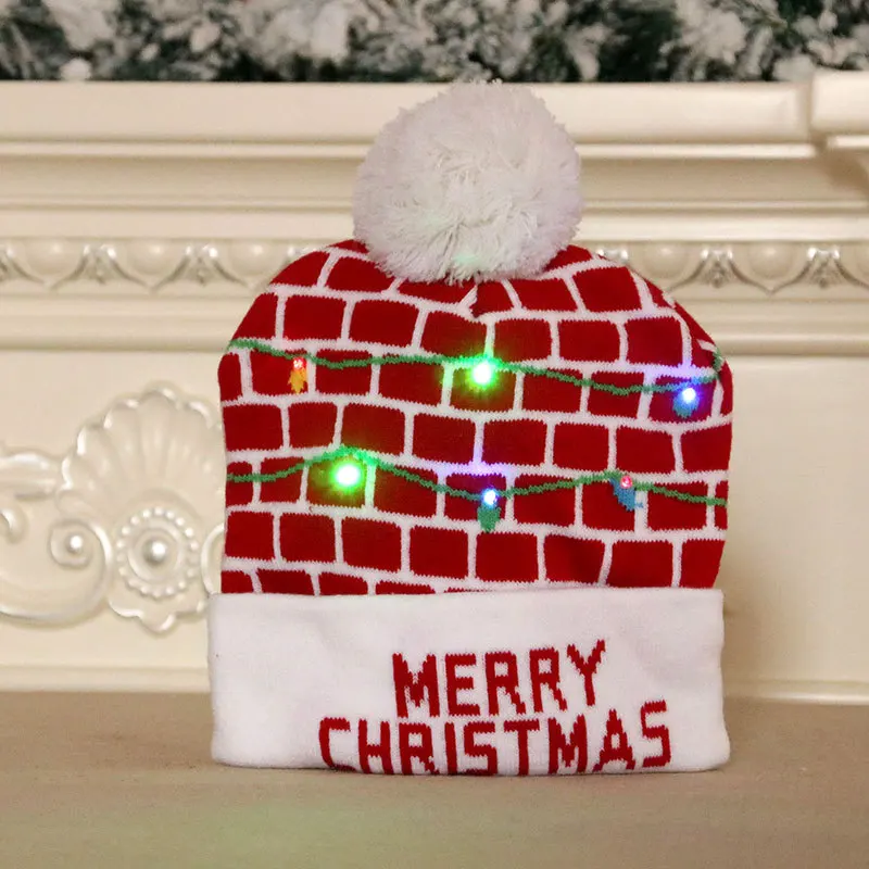 

LED Glowing Christmas Hat Colorful Wool Knitted Kids Adults Navidad Gifts Hats Xmas Deer Tree 2021 New Year Decorations Hats