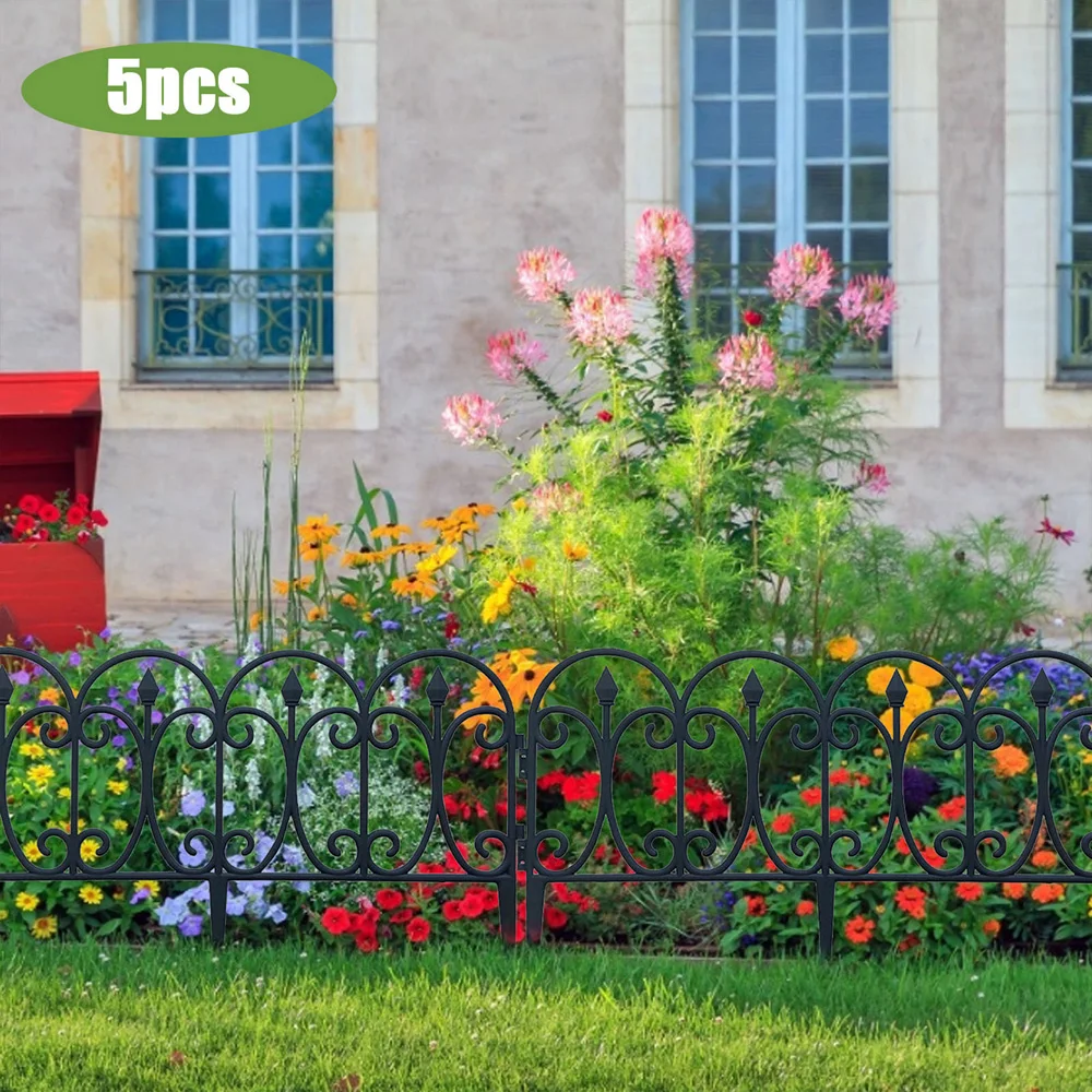 

5Pcs Decorative Garden Fence Outdoor Coated Metal Rustproof Landscape Wrought Iron Wire Border Folding Flower Bed Animal Barrier
