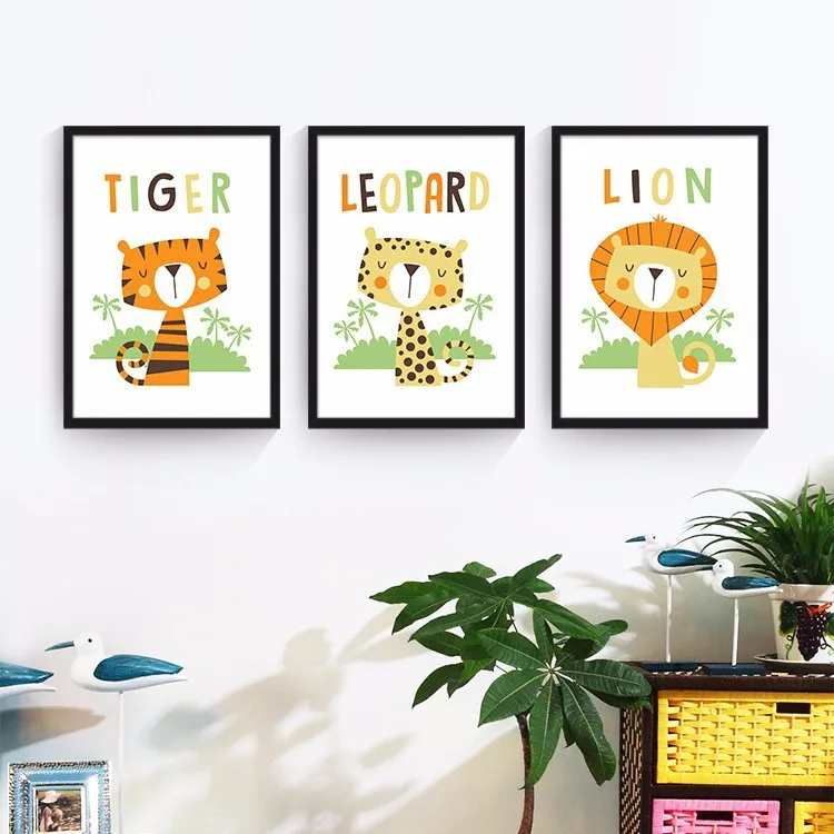 Northern European Modern Children's Illustration Cute Cartoon Animal Lion Tiger Giraffe Canvas Painting Decorative Oil | Дом и сад
