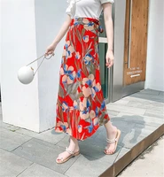 one piece wrap floral printed skirts irregular skirt with lining women summer long elegant a line beach lace up chiffon skirt