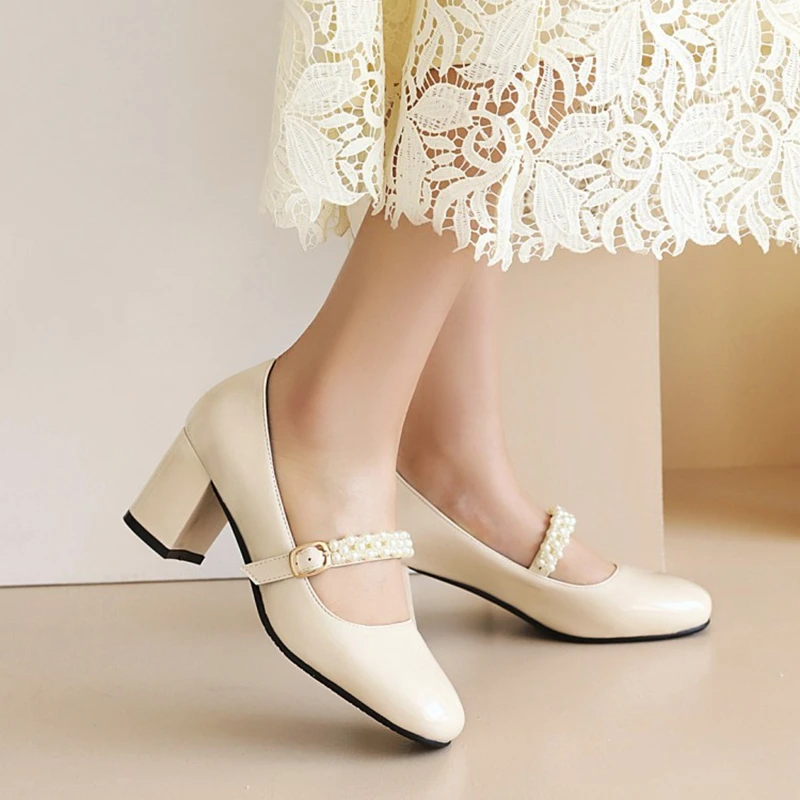 

2021 Elegant High Heels Sexy Ladies Platform Spring Autumn Thick Heel Pointed Pumps Wedding Women Shoes Plus Size 32-48 2101
