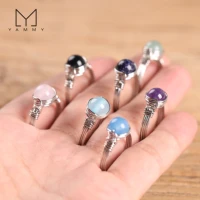 wire wrapped crystal rings reiki healing stone natural amethysts agates pink quartz fashion women rings party wedding jewelry