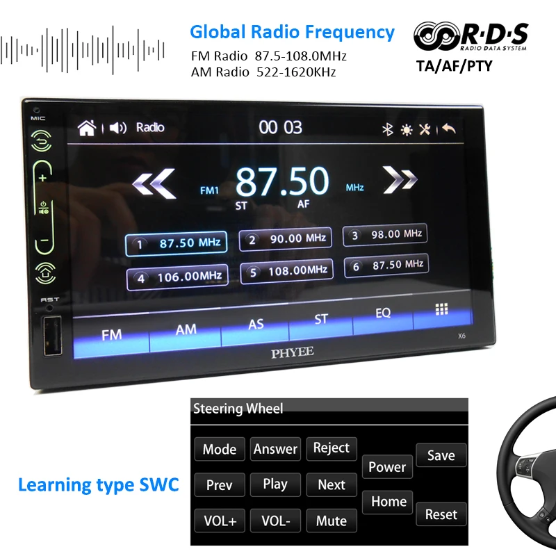 2 Din Carplay Stereo Car Radio RDS Bluetooth Handsfree AM FM Mirror Link USB 7&quot Touch Screen Audio System Head Unit PHYEE X6 |