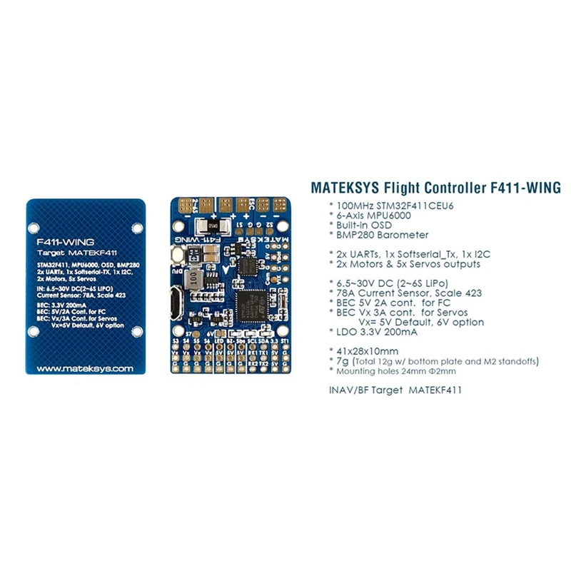 F411-WING STM32F411 управление полетом с INAV OSD MPU6000 BMP280 поддержка Flywings фиксированное крыло