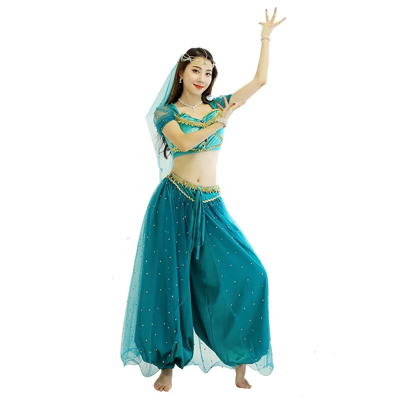 

3 Pieces Set Halloween Jasmine Princess Costume Girls Kid Aladdin's Cosplay Clothing Costumes Top Pant Veil Cosplay Party Set