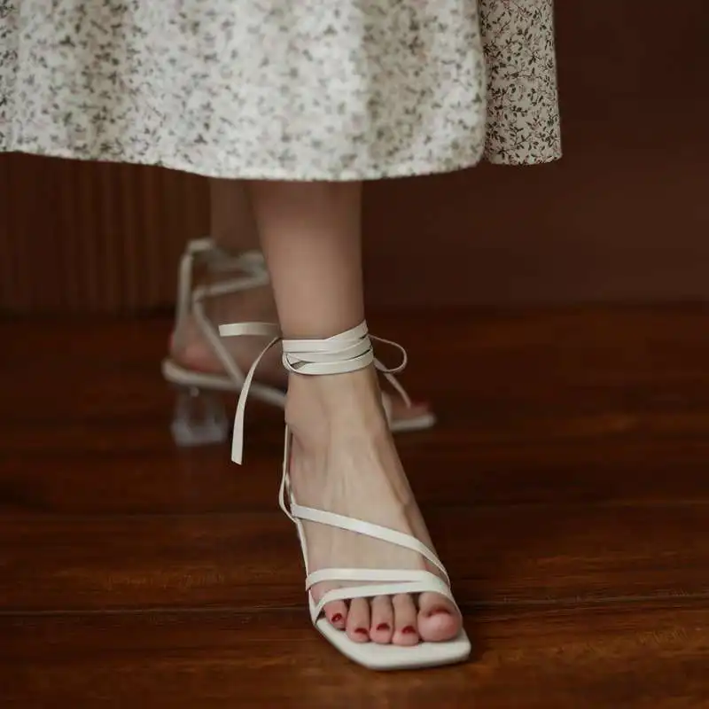 

Krazing pot genuine leather sandals peep toe crystal high heels lace up bowtie Korean street pretty girls dating women shoes L01