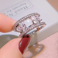 new elegant women wedding band jewelry hollowed out rectangle cubic zirconia hot quality shiny girl fashion versatile ring