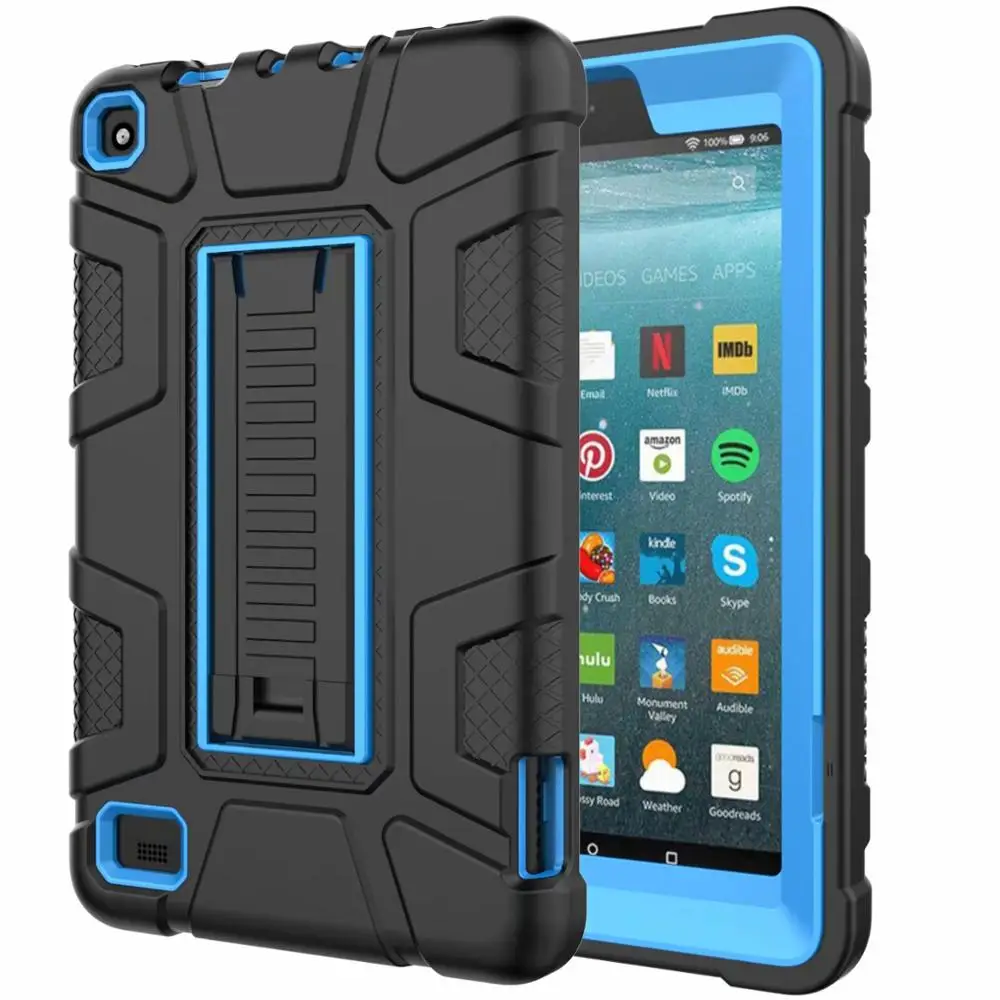 Black and blue Для Amazon Kindle Fire 7 чехол для планшета двухслойный Гибридный Броня противоударный защитный чехол для Amazon Fire 7 чехол-подставка - Цвет: Black and blue