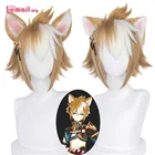 Парик для косплея Genshin Impact Gorou, парик для косплея, короткий коричневый парик с ушками, мужской парик для косплея, синтетические волосы, термостойкий парик на Хэллоуин