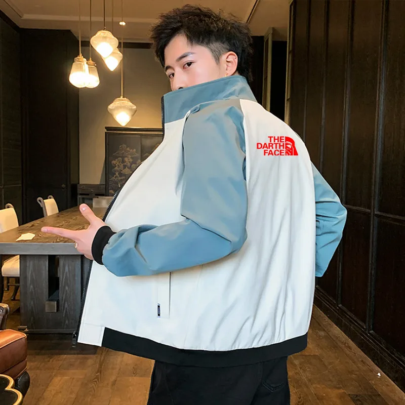 

2021 new print spring/summer men's wear stand-up collar light casual jacket windbreaker hoodie zipper black size 4XL