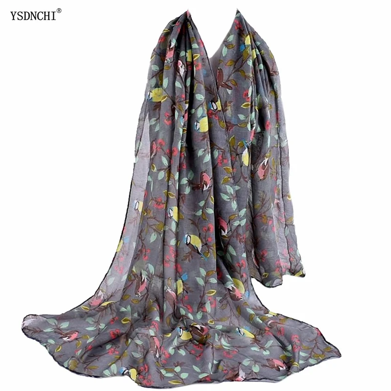 

YSDNCHI 2021 весенне-летний женский шарф новинка из пашмины ветка с цветочным принтом птицы шаль из полиэстера 90*180 см теплое одеяло из пашмины
