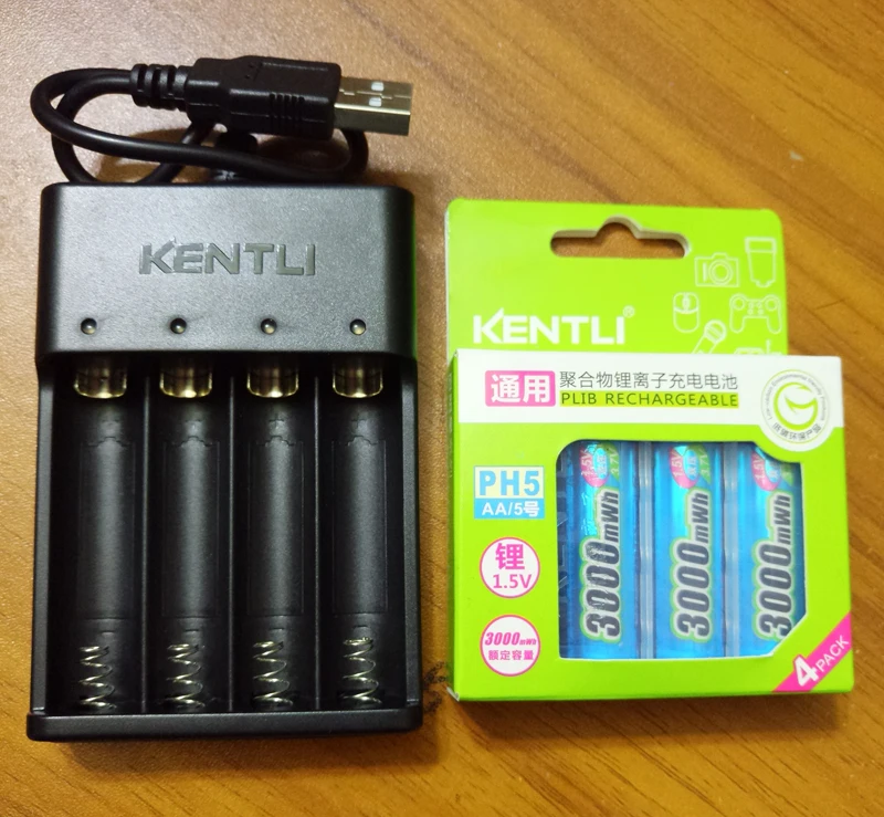 4pcs with charger KENTLI 1,5 v 3000 mwh AA перезаряжаемый литий-полимерный литий-ионный полимерный литиевый аккумулятор и USB умное зарядное устройство - Цвет: 4pcs with charger