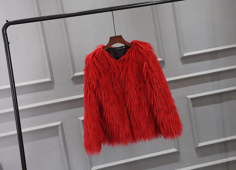 Fashion Furry Faux Fur Coat Women Fluffy Warm Long Sleeve Female Outerwear Autumn Winter Coat Jacket Hairy Collarless Ove