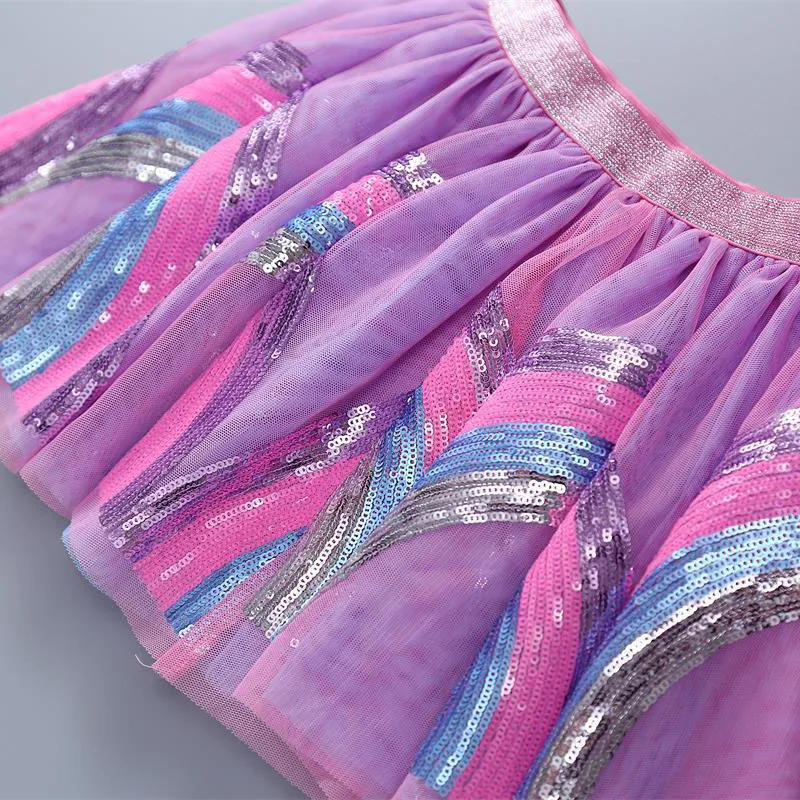 Юбки для девочек детская одежда радужная юбка с блестками милая сетчатая