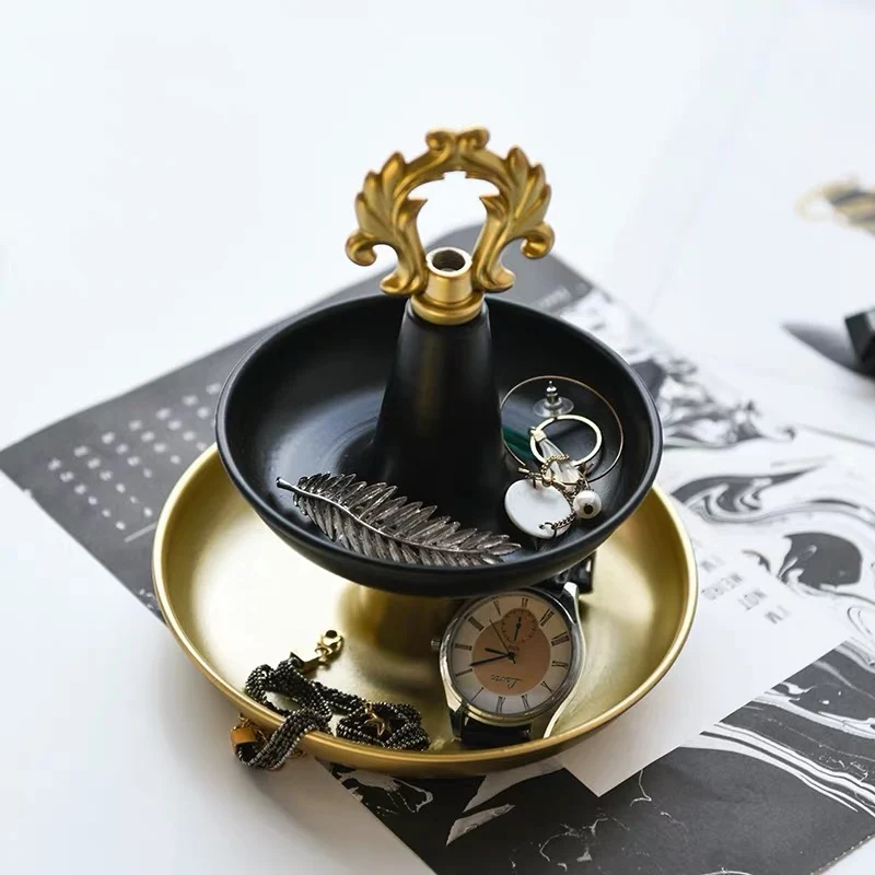 Nordic 2-layer Metal Storage Tray Jewelry Display Plate Gold Necklace Ring Earrings Cosmetic Trays Porch Organizer | Дом и сад
