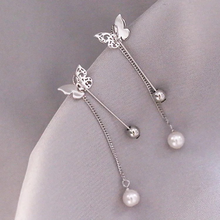 

BUDROVKY 925 Sterling Silver Creative Hollow Butterfly Tassel Earrings Trendy Elegant Wedding Accessories Jewelry Gift for Women