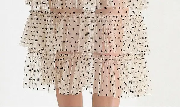 

Women Runway Dress 2020 New High Quality Summer Autumn Stars Style Mesh Ruffled Long Sleeve Dot Tulle Cake Party Dresses