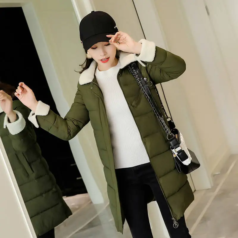 Зимние зеленые женские парки новые модные длинные хлопковые куртки тонкие