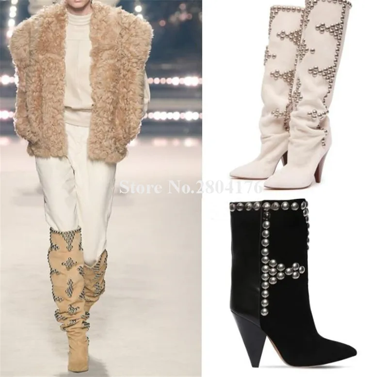 Сапоги выше колена с заостренным носком на каблуке-шпильке