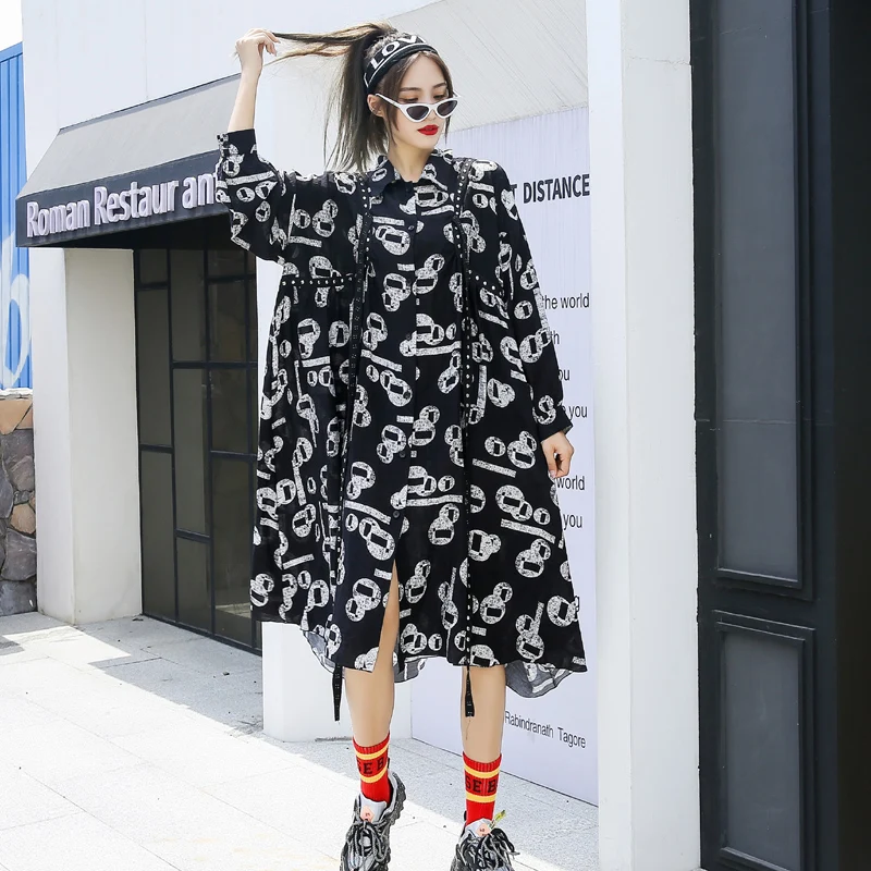 

Retro temperament female plus size dress 2020 autumn new loose design sense European and American style long sleeve shirt dress
