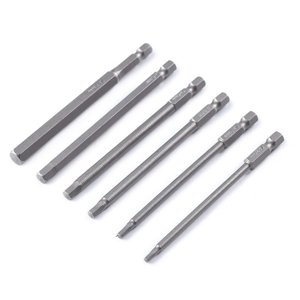 

6pcs 100mm Multi-function Length 1/4 Inch Hexagon Shank Magnetic Hexagon Head Screwdriver Bit Set H2.5 H3 H4 H5 H6 H8 Drill Tool