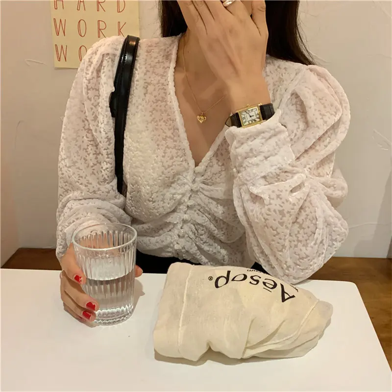 Женские вельветовые Топы HziriP плиссированные топы с v-образным вырезом