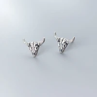 personality silver color goat head skull stud earrings gothic punk ox head skull earrings party jewelry for men women earrings