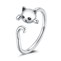 tkj hot sale 100 s925 sterling silver cute cat ring with zircon open ring hypoallergenic open ring ladies ring ring jewelry