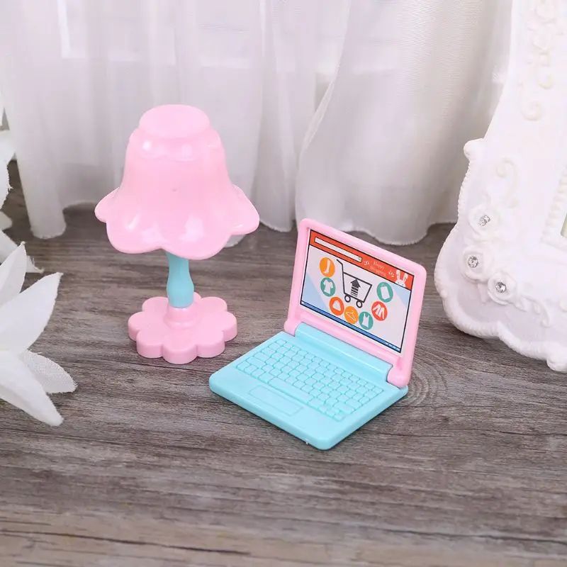 Casa de mu&ntilde;ecas creativa en miniatura para ni&ntilde;os, l&aacute;mpara de escritorio de computadora port&aacute;til moderna, muebles, juguete de imitaci&oacute;n-2